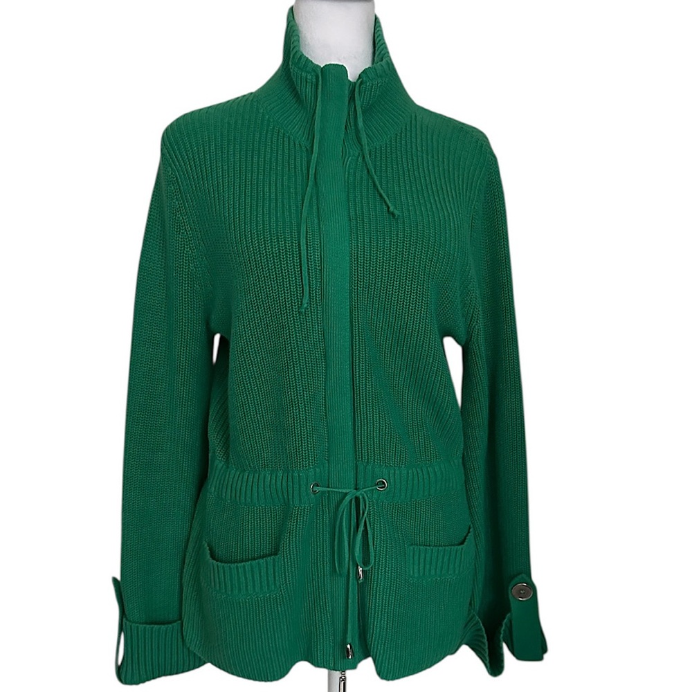 Jones New York Sports Women’s Sweater Cardigan Green Drawstring Size M Cotton